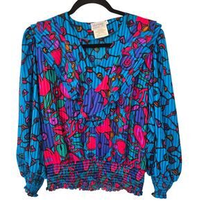 Vintage Montage by Mosaic Blouse Size Small Vibrant Colors and Pattern